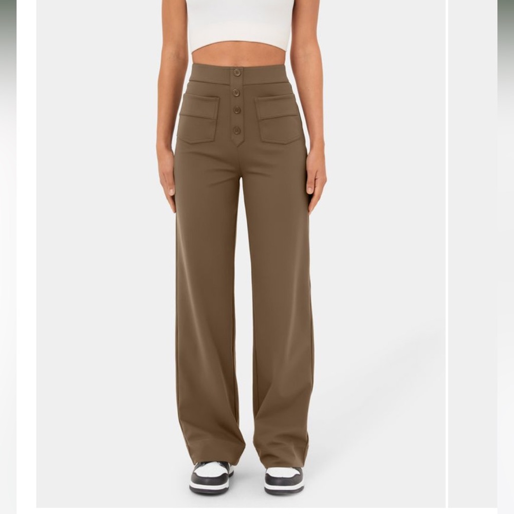 Halara High Waisted Button Multiple Pockets Straight Leg Casual Pants